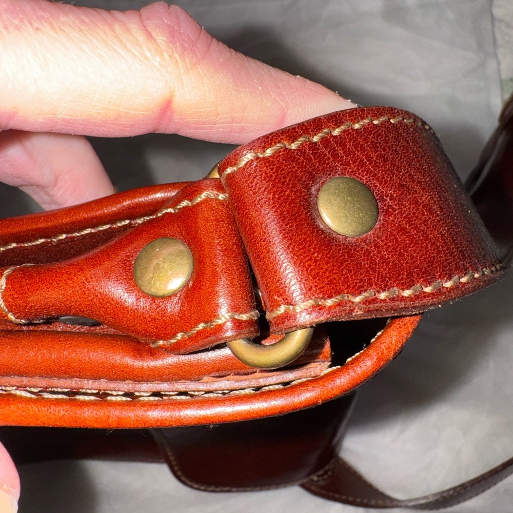 SALE💥Italian Leather Oversized ‘H’ Crossbody Vera Pelle Made in Italy Cognac - Picture 12 of 16